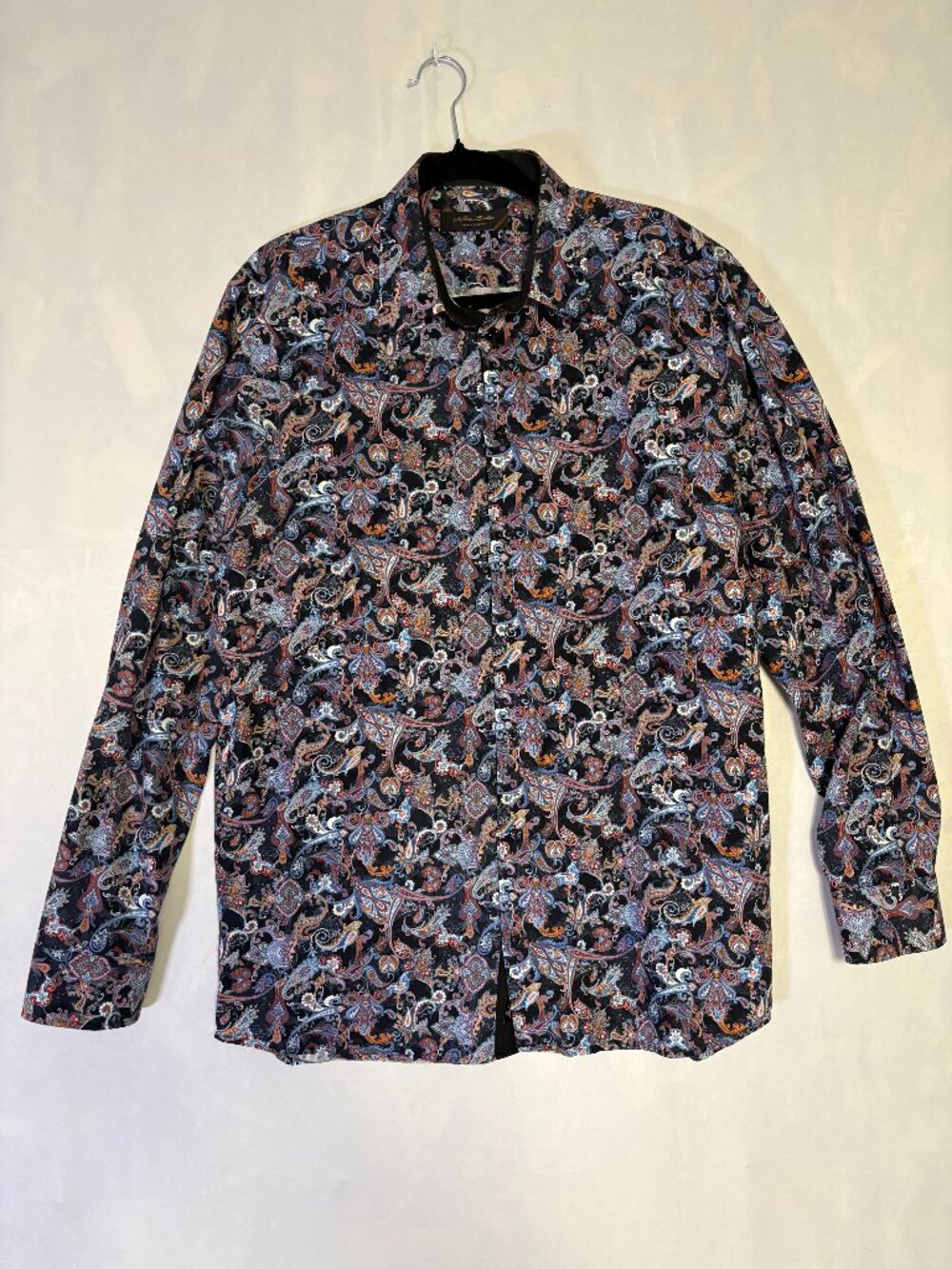 Alan Bellini Men’s Paisley Button Up Shirt Black Multicolor Long Sleeve